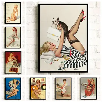וינטאג ' סקסית Pin Up נערה פוסטר קישוט רטרו היופי ליידי בד הציור הדפסי אמנות קיר תמונות הסלון בר עיצוב הבית