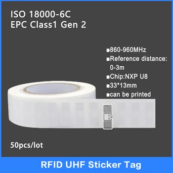 50PCS UHF RFID תג 18000-6C 860-960MHz UHF RFID מדבקת תווית תג NXP U8 שבב אלקטרוני תווית 915 MHz באיכות גבוהה תגיות חכמות
