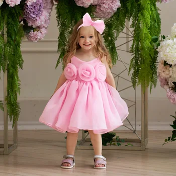 בייבי בנות שמלת פרחים גדולה קלע צוואר V שמלת נסיכה בשביל ילדה תינוק 1 יום הולדת מסיבת חתונה שמלות הפעוט בגדי הקיץ