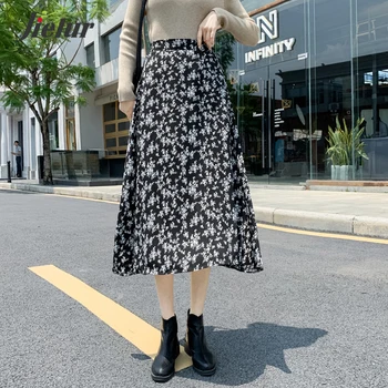 Jielur אופנה פרחוני הדפסה מידי. חצאית חדשה רטרו אלגנטי גבוהה המותניים 2021 חצאיות ארוכות הנשי קוריאני מזדמן Harajuku סתיו חורף