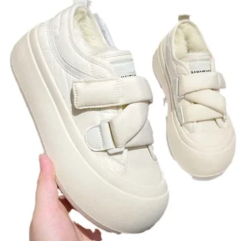 2023 חדש הנעליים הלבנות כותנה לאוורר Breathev נשים Instagram החורף מעובה סקוטש חם שמנת לחם עבה הבלעדי