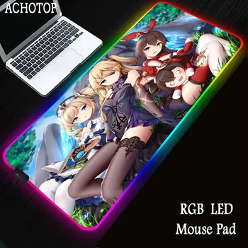 Genshin השפעה המשחקים RGB Mousepad גיימר מהירות אביזרים מקלדת רפידות מחשב LED משטח עכבר גדול העכבר מחצלת XL אנטי להחליק משטח
