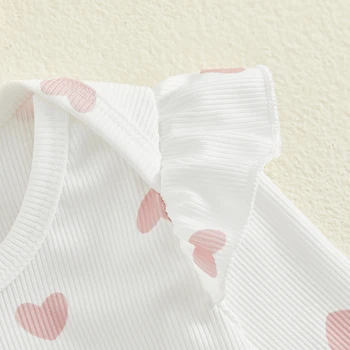 בייבי בנות 3Pcs אביב תלבושות הלב הדפסה רומפר Suspender חצאית בגימור להגדיר היילוד בגדים