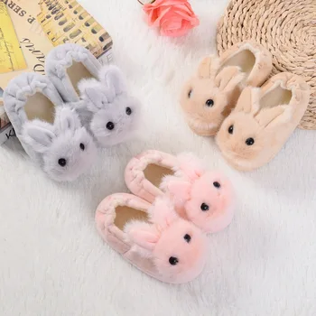 תינוק נעלי החורף לילדים בנים בנות מצוירות חמודות ארנב נעל ילדים מקורה פרווה חמה נעליים הילד הביתה קומה נעליים