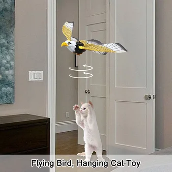 סימולציה ציפור אינטראקטיבית חתול צעצועים חשמליים תלויים נשר עף ציפור חתול Teasering לשחק חתול מקל גירוד חבל חתלתול חתול צעצוע