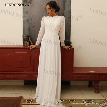 לינדו NOIVA 2023 המוסלמים בוהו אפליקציות תחרה אלגנטי שמלות כלה עם שרוול ארוך צוואר גבוה בציר שמלות כלה Vestido De נוביה