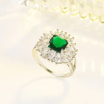 מקורי S925 כסף סטרלינג ירוק אמרלד חן טבעת נקבה Anillos דה להקות חתונה מקור ברקת כסף 925 תכשיטי