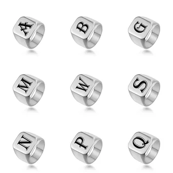 חרוט A-Z הראשונית טבעות לגברים תכשיטים נירוסטה טבעת החותם מינימליזם האלפבית מכתב Anel Masculino Faux