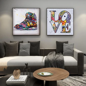 רחוב מודרני גרפיטי אמנות נעלי ספורט אוהב כרזות והדפסים מופשטים המבורג בקר משחק בד הציור על עיצוב הבית