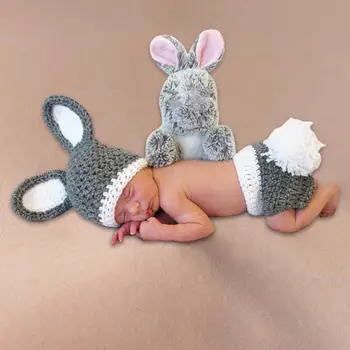1 סט חמוד היילוד תחפושת יוניסקס היילוד סוודר בעבודת יד ארוכה עם אוזני ארנב התינוק צילום אביזרים לצילום