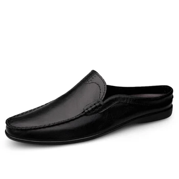 איטלקי אמיתי עור לגברים נעלי יוקרה נעלי מוקסינים חיצונית החלקה אדם נעליים מזדמנים קיץ סנדל חצי נעליים לגברים