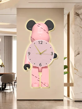 אמנות מודרנית שעון קיר אווירה LED קישוט ציור קריקטורה דוב מדבקות קיר אופנה הסלון למסדרון ציור הקיר