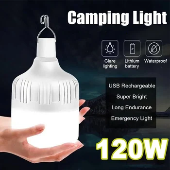120W נטענת USB LED אור חירום ניידת אור קמפינג מתח גבוה אוהל פנס פנס נורת ברביקיו קמפינג לילה אור