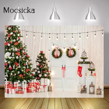 חג המולד תמונות רקע מתנות חג המולד עצים זר צילום הדלת הלבנה, אור וילון תמונה חורף יום הולדת אמנות רקע לירות
