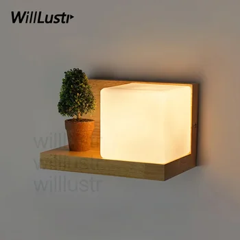 Willlustr Cubi פמוט קיר זכוכית המנורה עץ מדף מעוקב תאורה מודרניים במלון מסעדה הכניסה למרפסת יהירות תאורה חידוש