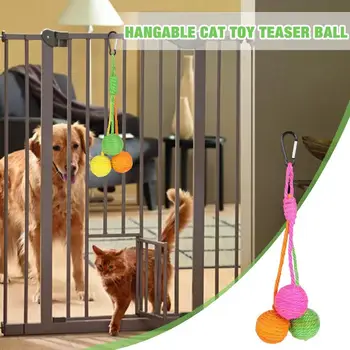 חתלתול סיסל מגרד כדור לעיסה מגרד עבור חתלתולים לעיסה אינטראקטיבי חתול סיסל החבל כדור צעצוע חתול הכדור מתגלגל הכדור