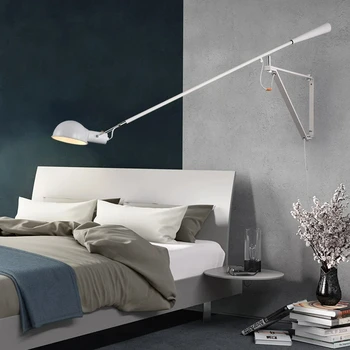 מעצב יצירתי הזרוע הארוכה מנורת קיר לחבר מתג חדר האוכל שליד המיטה אישיות מינימליסטי מנורות קיר נורדי מוט ארוך תאורה
