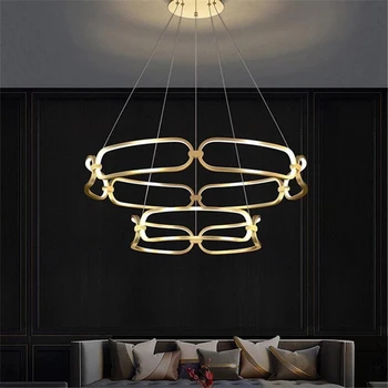 פאר מודרני הוביל תקרה נברשת מתכת זהב נברשת מעגל טבעות תאורת Led בסלון קישוט גופי תאורה