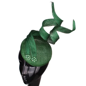ירוק Fascinators Millinery כובע מסיבת תה הכובע סרט חדש 4 שכבות Sinamay הנקבה כלה נשוי ראש אירוע אופנה