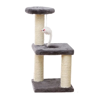 1 יח ' חתולי מחמד עץ צעצוע הדירה חתולים מטפסים מגדל רב-שכבתיים עם ערסל חתולים בבית מגרד עץ מלא פוסט גריי עבור חתולים