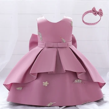פעוט ילדה יום הולדת נסיכה שמלות היילוד שמלת מסיבת החתונה עבור בנות תינוק רקמה קשת בגדי קיץ 12M 5Y
