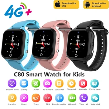 C80 שעון חכם עבור ילדים SIM-4G שיחת וידאו חכם צמיד צ ' אט קולי מצלמה טלפון צג השעון על הילד Smartwatch