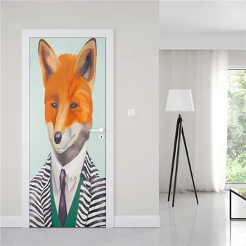 יצירתי פוקס הדלת מדבקה בעלי חיים מצחיק טפט אמנות מודרנית ציורי קיר PVC עמיד למים דבק עצמי עיצוב חדר השינה פוסטר עבור דלתות