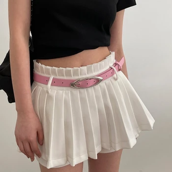 מזדמן סיכת אבזם ArtificialLeather חגורת נשים Y2K-תרבות Rhinestones חגורת המותניים עבור בני נוער שמלת ילדה גומי H9ED