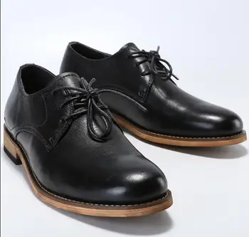 אנגליה סגנון באיכות גבוהה עור פרה דרבי נעליים לגברים אוקספורד עגול הבוהן תחרה עד נעלי גברים אופנה נעליים מזדמנים