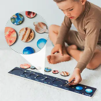עץ מערכת השמש פאזל כוכבי לכת קישוטים מונטסורי מעץ, פאזלים, צעצועים צבעוניים כוכבים צלמיות מלאכות צעצועים חינוכיים