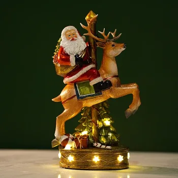סנטה קלאוס הנגינה שרף דמויות סנטה קלאוס רוכב על האיל חג המולד ברק פסל חג המולד קישוט חג מולד שמח מתנה