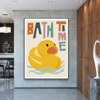 וינטג ' צבעוני של בעלי חיים חמודים אמנות קיר ברווז בד הציור חדר אמבטיה חדר תינוק קישוט הבית ציור הדפס מתנות לילדים