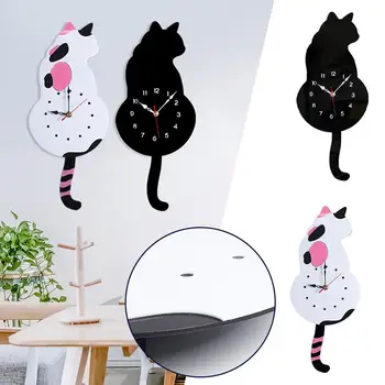 יצירתי חתול שעון קיר אקרילי קוורץ שעון תפאורה הביתה חתול מכשכש בזנב שעון קיר דקורטיבי שעון קיר קישוטים