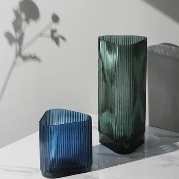 נורדי אור יוקרה פסים אגרטל זכוכית קישוט סידור פרחים יצירתיים סלון פרחים הידרופוני לעציץ