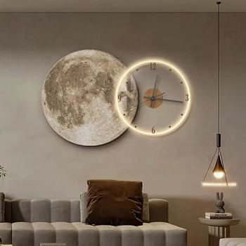 הירח הסלון שעון קיר מודרני מינימליסטי יצירתי מסעדה שעון הביתה אילם מנורת קיר שעון קיר
