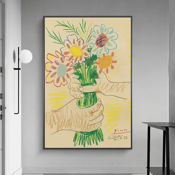 פאבלו פיקאסו-זר של שלום פרחים אמנות בד כרזות והדפסים מופשטים פרחים ציורי בד אמנות קיר נורדי תמונות