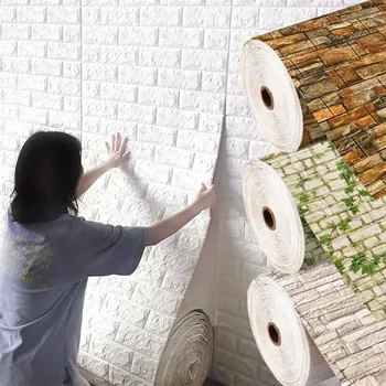 70cm*1000cm 3D טפט אנטי סטטי הביתה קישוטי קיר PVC מדבקות רטרו קלאסיים לבנים דפוס קצף עמיד למים עובש הוכחה