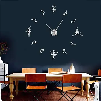 בלרינות קיר בעיצוב DIY גדול שעון קיר רקדני בלט מוסיקה הערות ענק שעון קיר בעיצוב מודרני בלט אוהבי מוסיקה מתנה