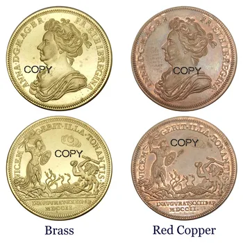 בריטניה המלכה אן ההכתרה 1702 על ידי קרוקר מדליית זהב פליז, להעתיק מטבעות