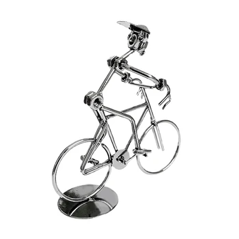 כסף רטרו רוכבי אופניים דגם ברזל אמנות מתכת אופניים קישוט איש רוכב אופניים פסל הפסלון הביתה הספרייה השולחן לקישוט