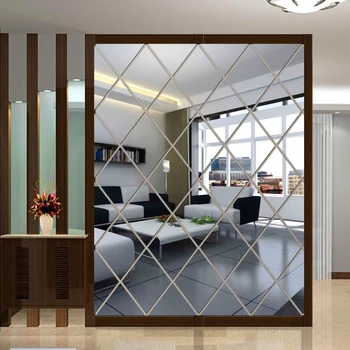 צורת יהלום מראה מדבקות קיר הסלון קיר חדר השינה עיצוב 3D משולשים אקריליק מדבקות קיר אמנות קישוט בית