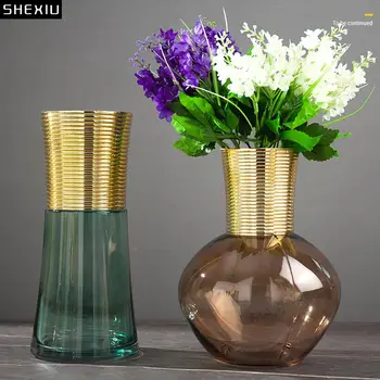 יצירתיות מצופה זהב אגרטל זכוכית הידרופוניקה פרחים סירים סידור פרחים לשולחן קישוט פרחים אגרטלים מודרני לעיצוב הבית
