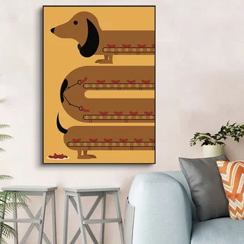 מצחיק כלב תחש קיר אמנות בד הציור מצויר כלב המחמד חיות פוסטרים הדפסים תמונה בסלון עיצוב הבית אין מסגרת