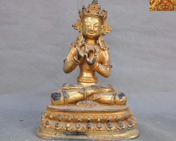נדיר בודהיזם, טיבט, ברונזה 24k זהב טרה קוואן-יין GuanYin אלה פסל בודהה