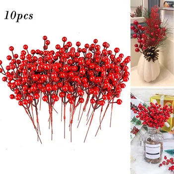 10Pcs מלאכותי פירות יער אדומים נובע יער אדומים Artificia פרחים תודה מלאכה החג עיצוב הון הפרי המשמח יער אדומים