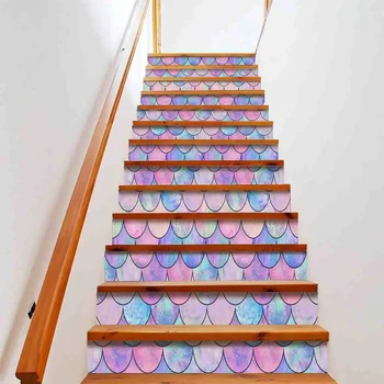 בת ים קנה מידה מדרגות מדבקות נוצצות עור של דג מדרגות רום מדבקות הביתה צבע מדרגות ציורי קיר צעדים עיצוב דביק