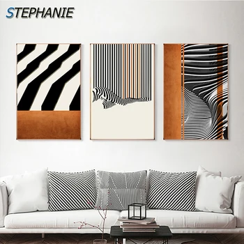 מינימליסטי לבן אפור שחור קווים קיר אמנות בד כתום גיאומטריות פוסטר טביעות ציור נורדי הסלון קישוט תמונות