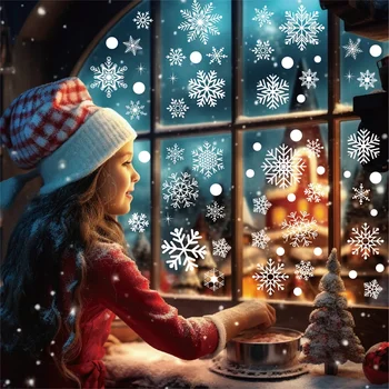 114PCS/סט פתית שלג מדבקת החלון חג מולד קישוט דלת חלון הראווה לבן פתית שלג סטטי זכוכית דקורטיבית מדבקה