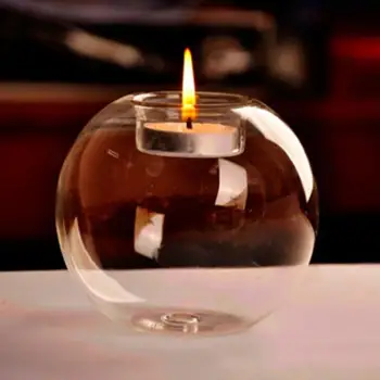 מחזיקי נרות מזכוכית פמוט שקוף עגול נר Tealight בעל אור התה מחזיק עבור החתונה בתי קפה השנה יום הולדת