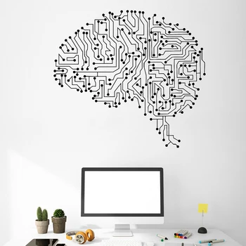 ויניל מדבקות קיר שבב מחשב מופשט המוח המוח מדבקות קיר למשרד תפאורה הביתה קישוט חדר השינה טפט C641